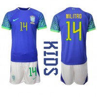 Camiseta Brasil Eder Militao #14 Segunda Equipación Replica Mundial 2022 para niños mangas cortas (+ Pantalones cortos)
